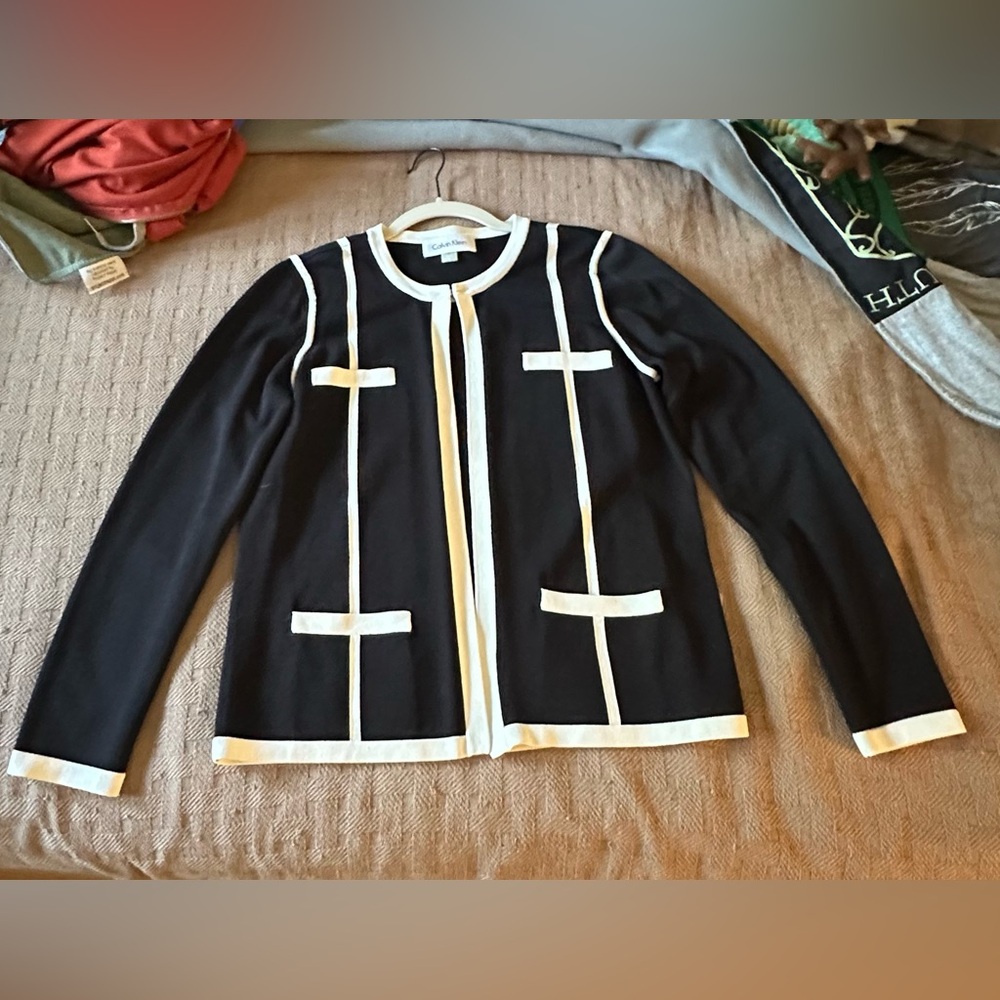 Women's Black and White Cardigan Sweater